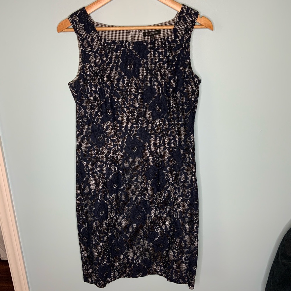 Etcetera Blue Lace Gingham Print Dress Size 6